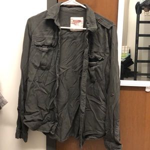 army green button up shirt